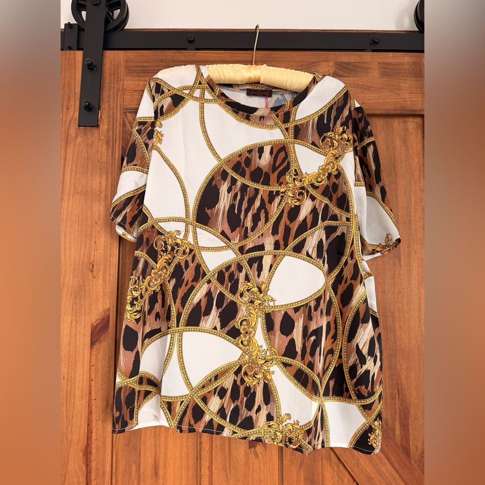 Pierre Cardin Women's Top with Gold and Brown Design